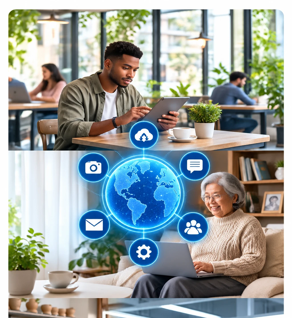 People using technology across connected customer experiences