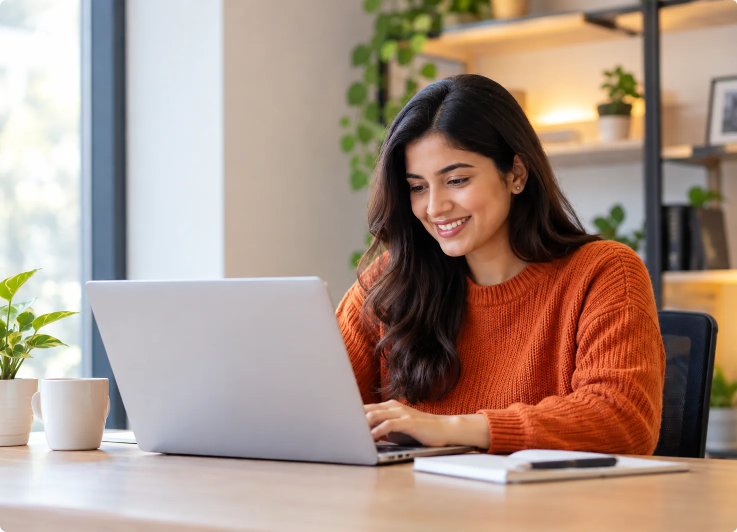 Professional working on a laptop at her desk